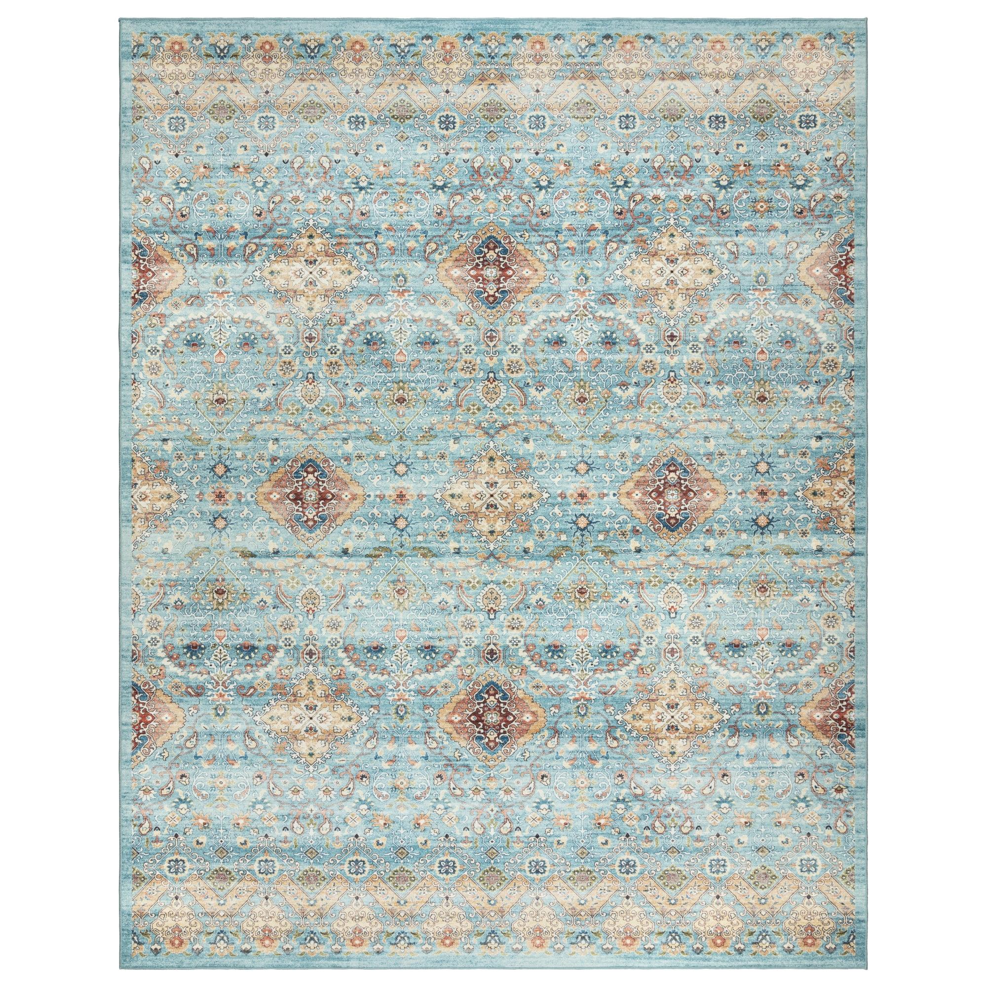 Gertmenian Crystal Print Tanis Sage Aqua Cream Multi Moroccan Bohemian Polyester Washable Flat Pile Indoor Area Rug