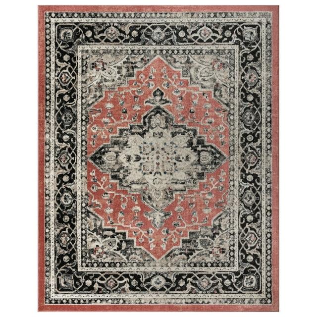 Heirloom Fluer Traditional Oriental Medallion Red Black Polypropylene Area Rug