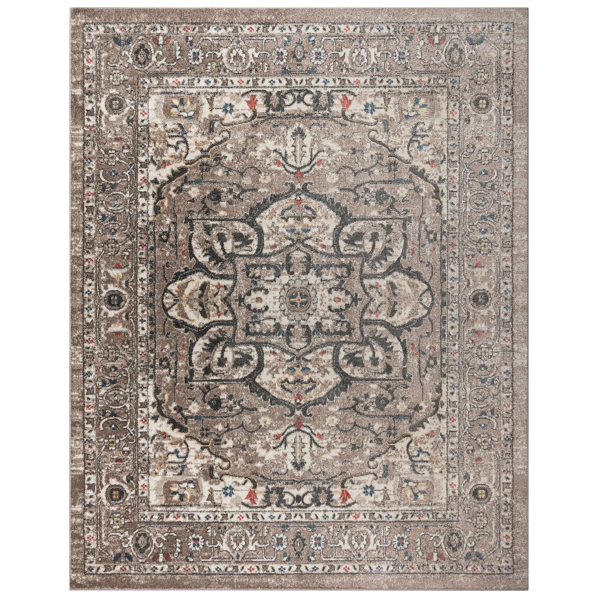 Beige and Brown Tufted Synthetic 8' x 10' Area Rug