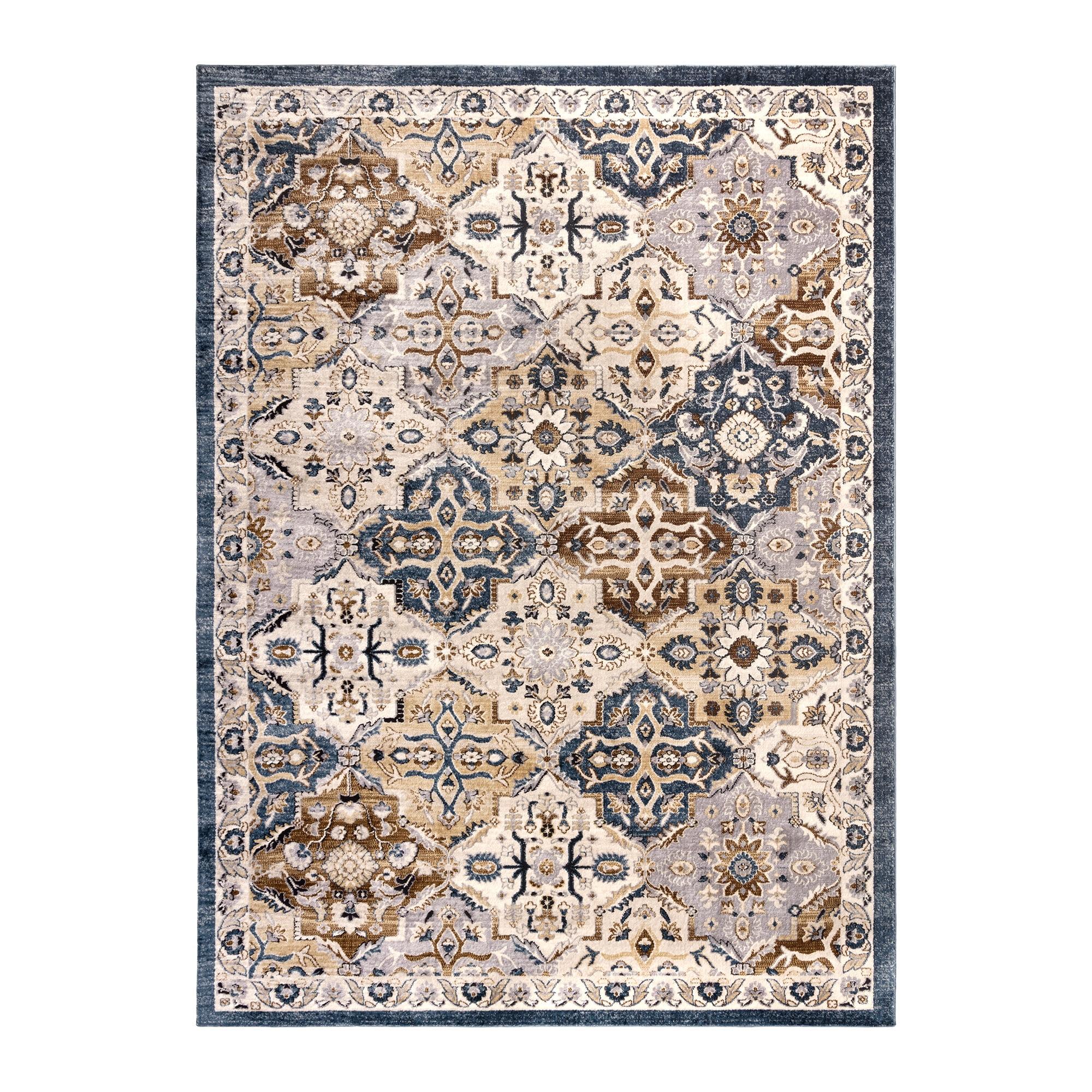 Merrick Blue and Beige Polyester Traditional Area Rug, 9x13