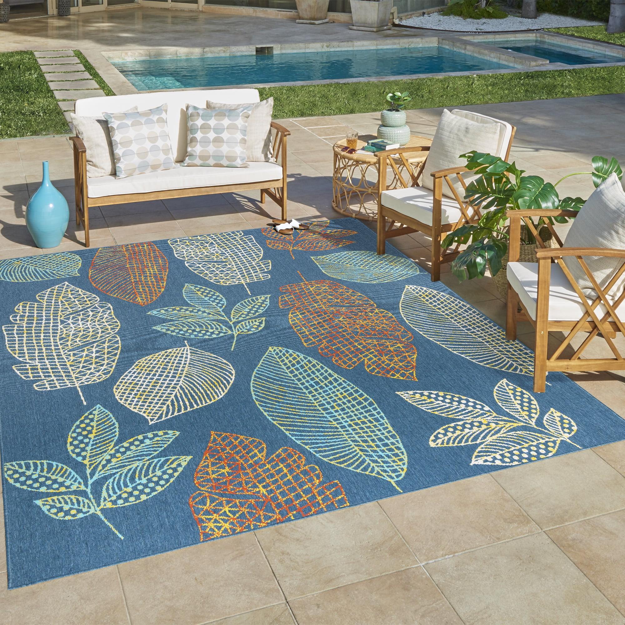 Blue Floral 6' x 9' Stain-Resistant Synthetic Area Rug