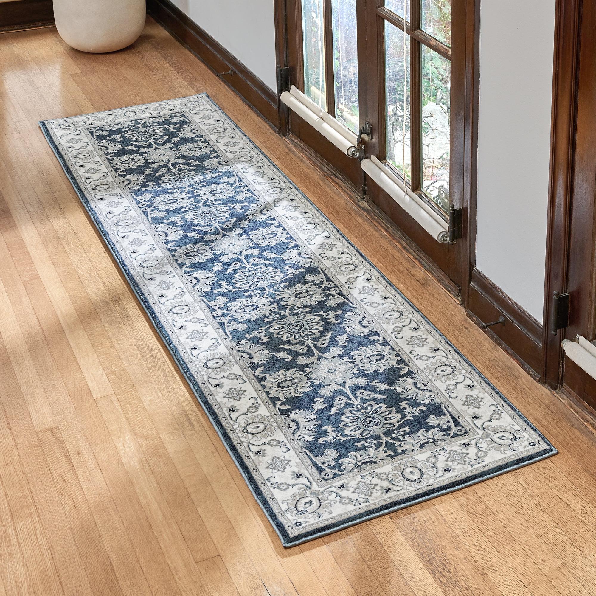 Majestic Moena Navy Blue Traditional Floral Oriental Border Area Rug