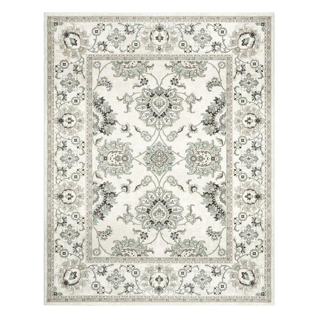 Majestic Moena Ivory/Gray Traditional Oriental Floral Border Area Rug