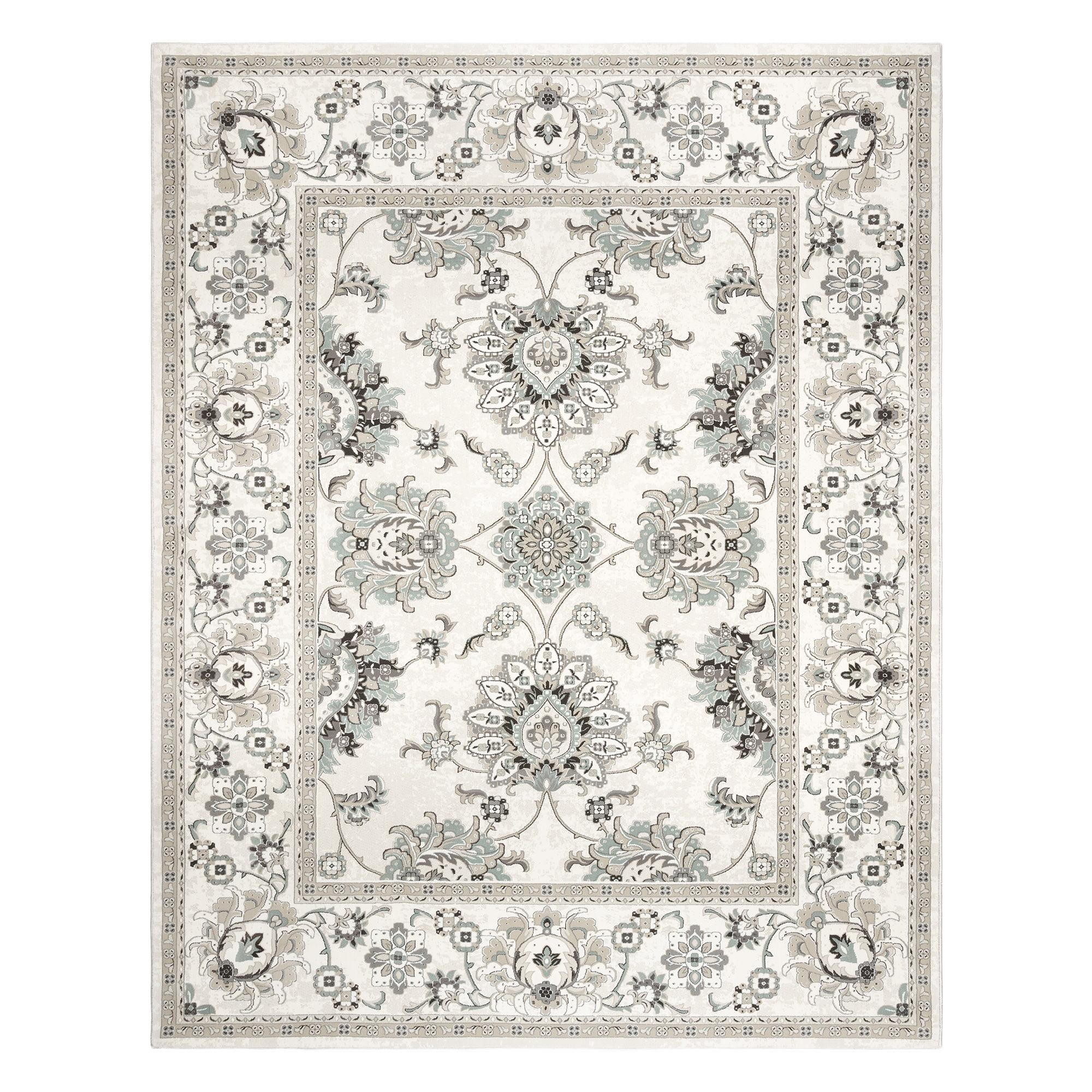 Majestic Moena Ivory/Gray Traditional Oriental Floral Border Area Rug