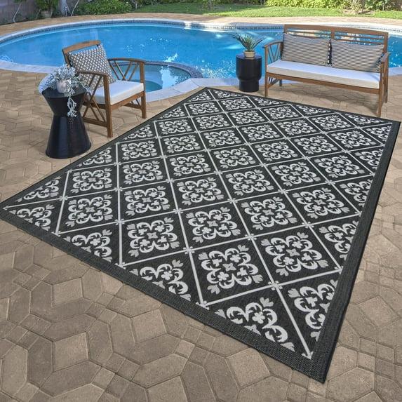 Gertmenian Paseo Bran Black/White Transitional Checkered Medallion Indoor/Outdoor Flatweave Area Rug