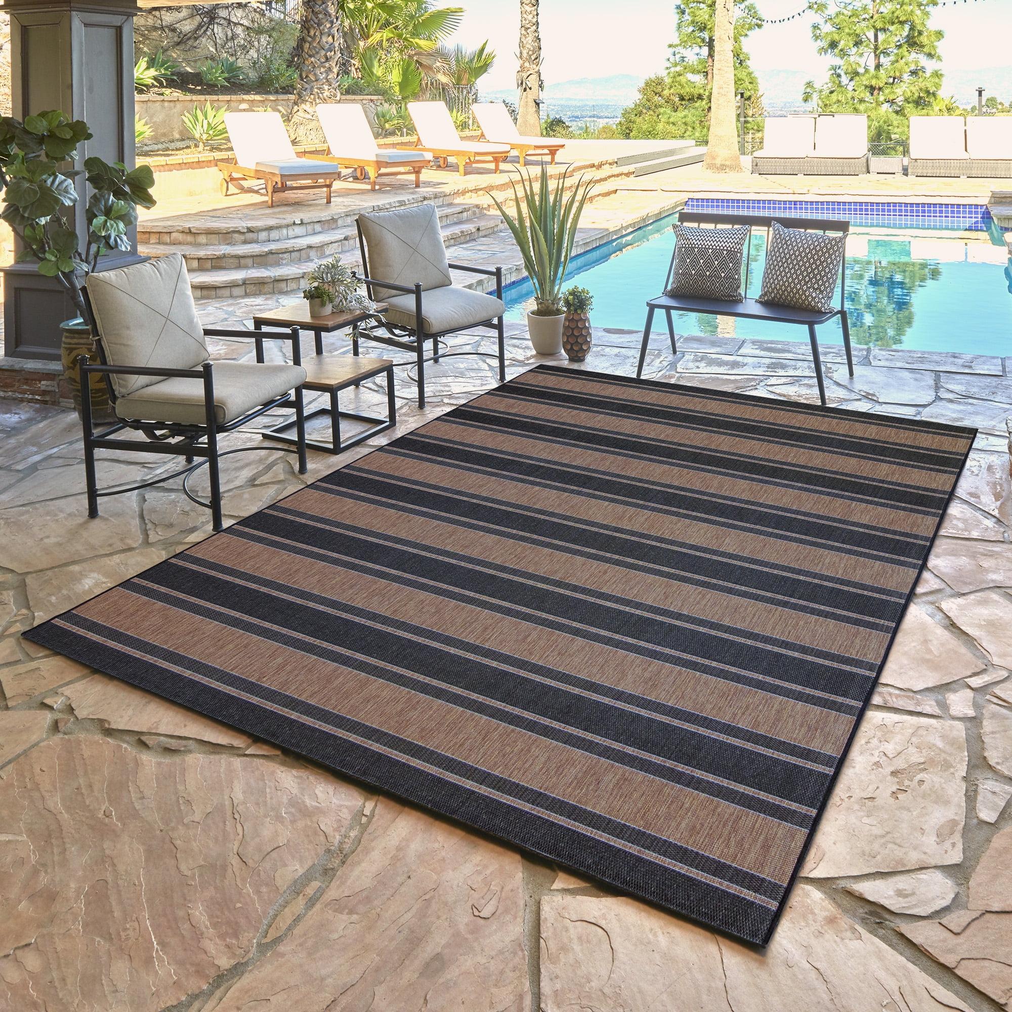 Havana Casual Stripe 8'x10' Brown Synthetic Indoor/Outdoor Rug