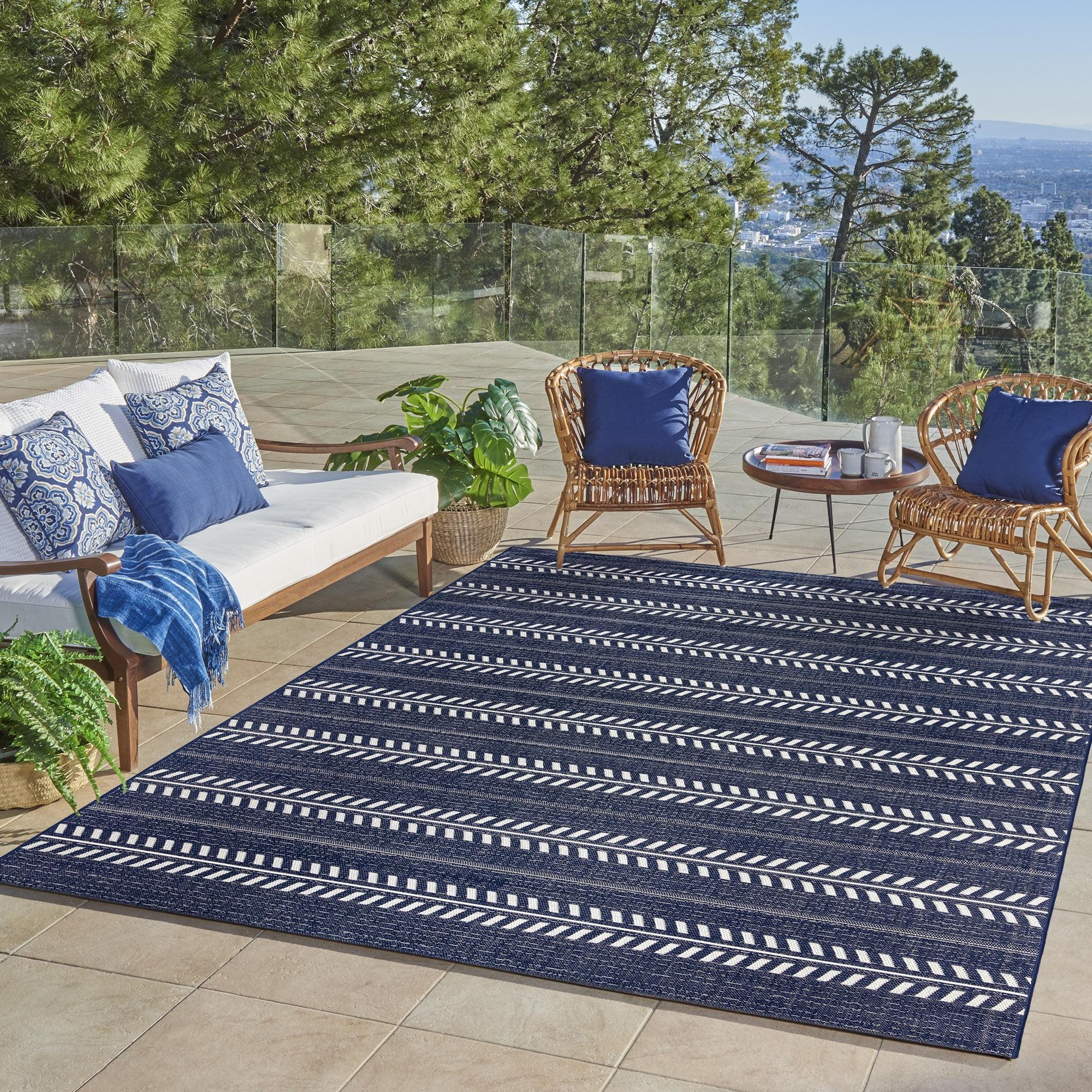 Navy and White Striped Synthetic Flatweave 6' x 9' Area Rug