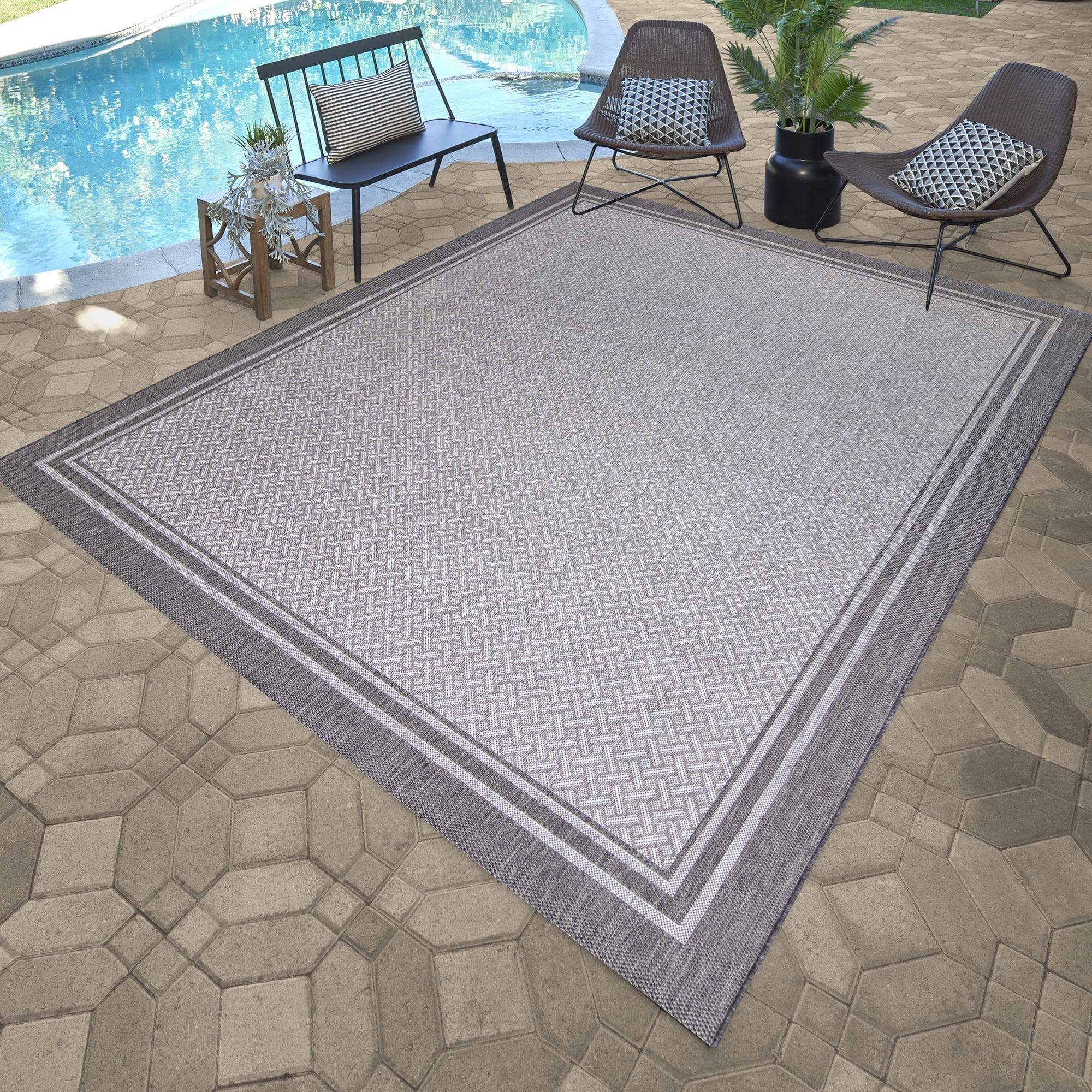 Ash Steel 6'6"x9'6" Synthetic Rectangular Easy-Care Outdoor Rug