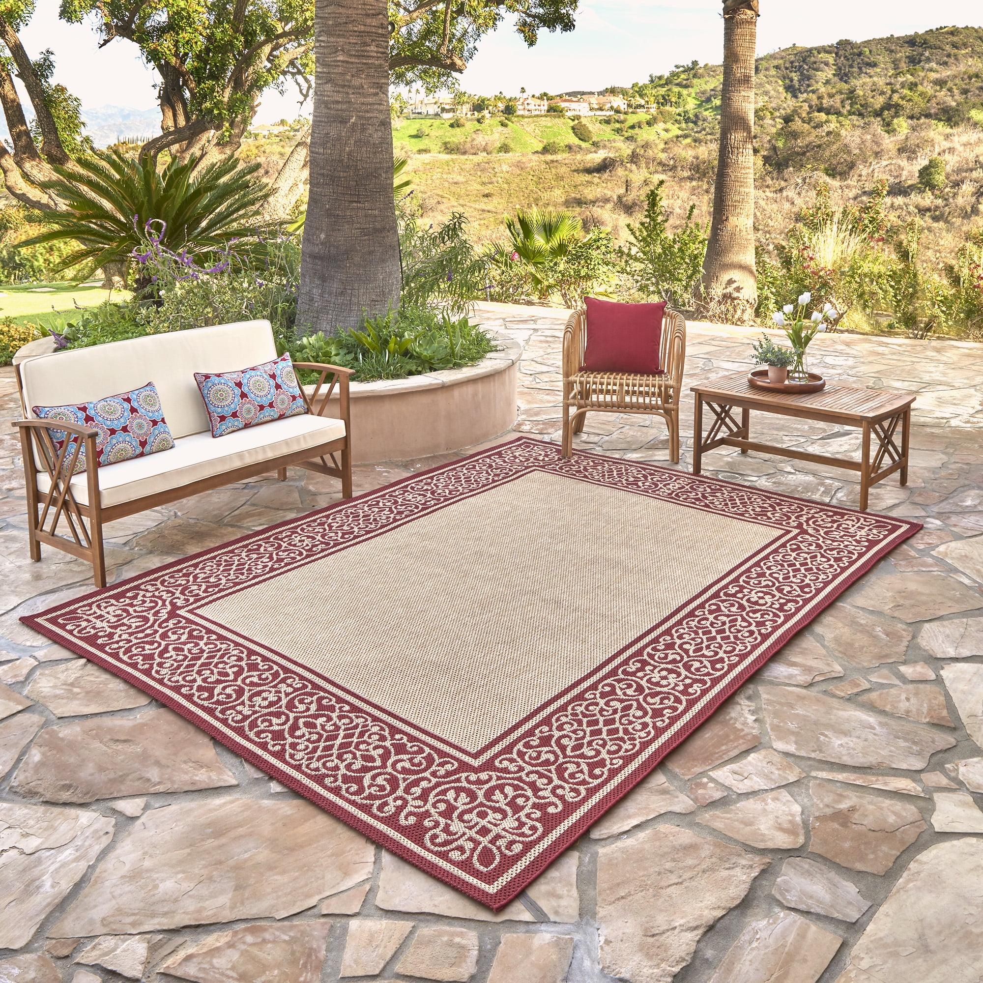 Gertmenian Paseo Tedo Havana Red/Beige Scrolled Border Indoor/Outdoor Flatweave Area Rug