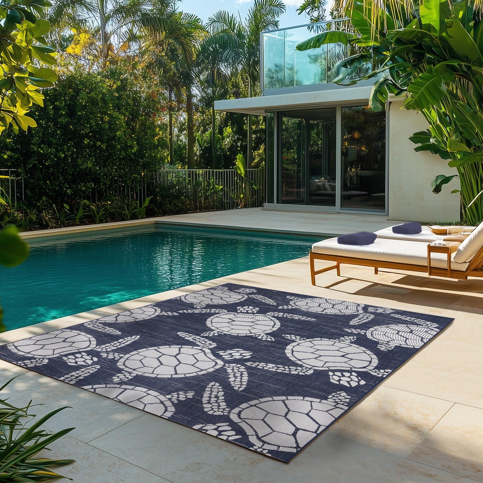 Paseo Tortue Sea Turtle Polypropylene Flatweave Indoor/ Outdoor Area Rug