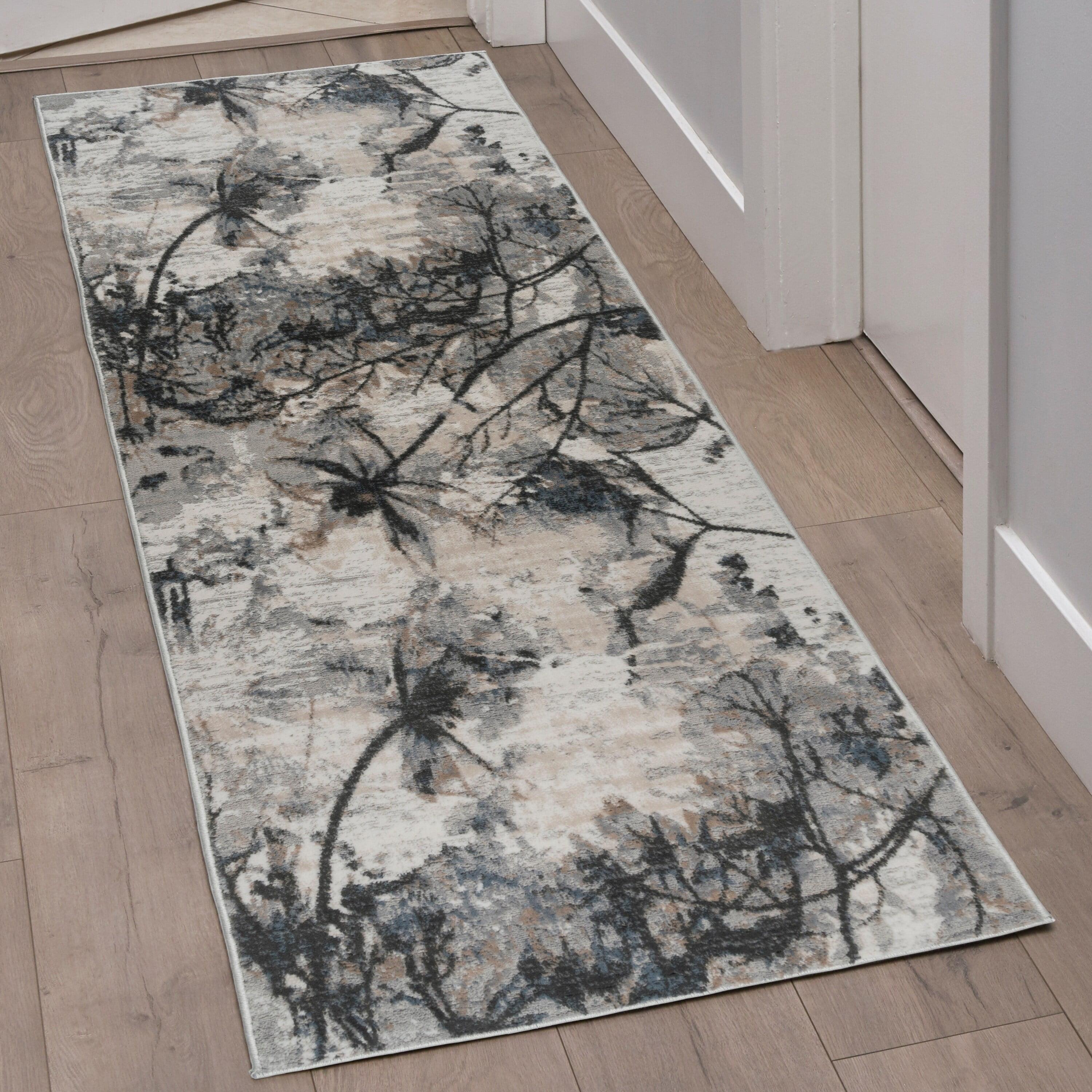 Scalia Gray Abstract Floral 2'7"x8' Synthetic Area Rug