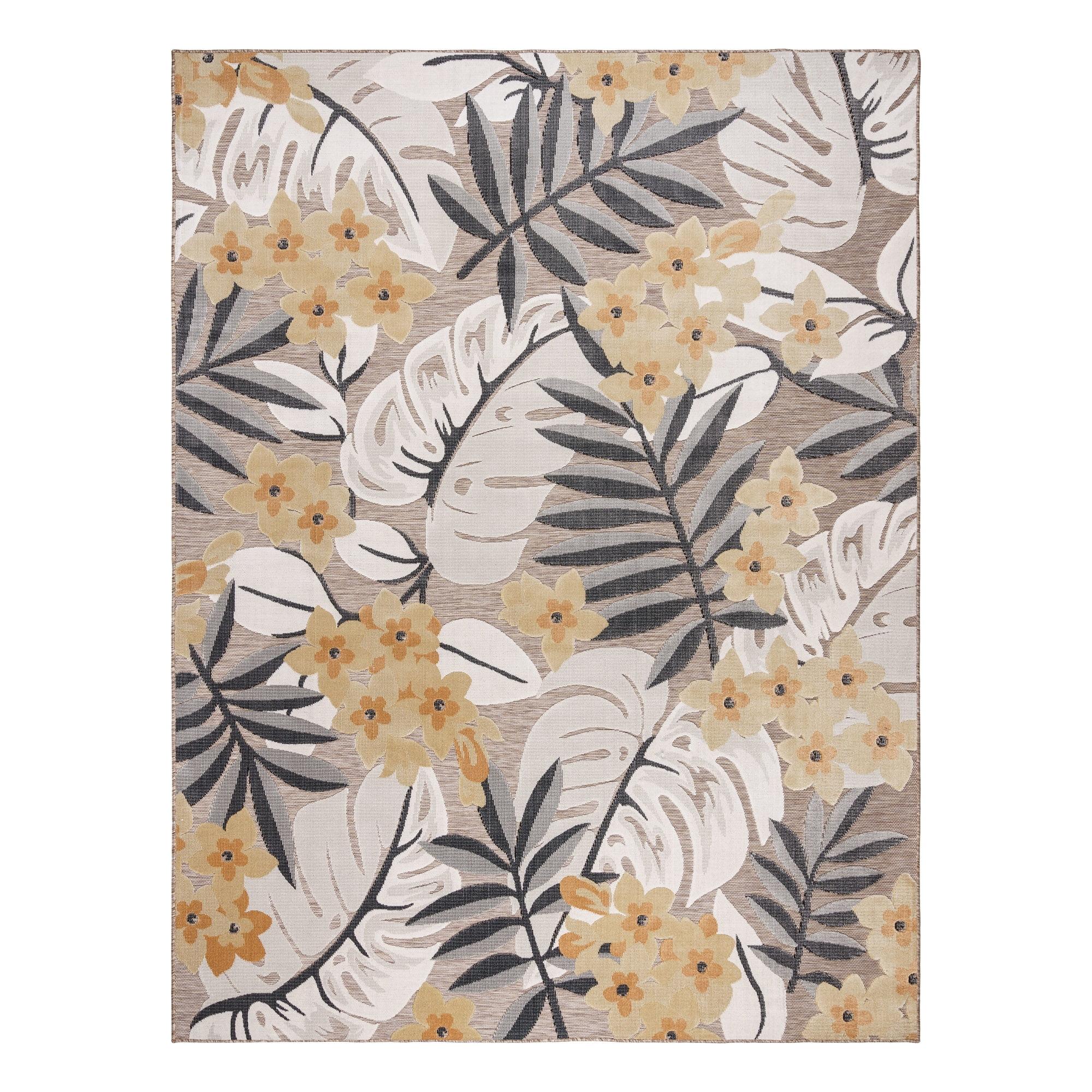 Gertmenian Tara Polly Gray Yellow Ivory Large Tropical Hawaiian Indoor/ Outdoor Flatweave High-Low Area Rug