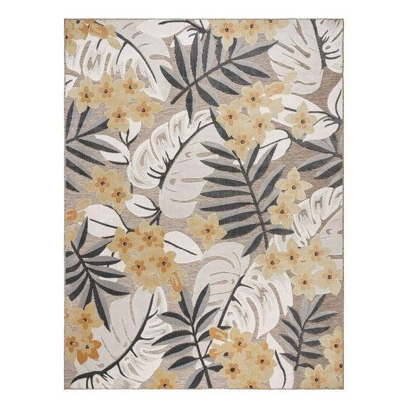 Gertmenian Tara Polly Gray Yellow Ivory Large Tropical Hawaiian Indoor/ Outdoor Flatweave High-Low Area Rug