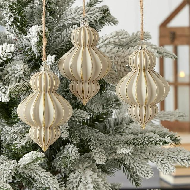 Christmas Gesso Finial Glass Ornament 100mm Set of 3 - Stone