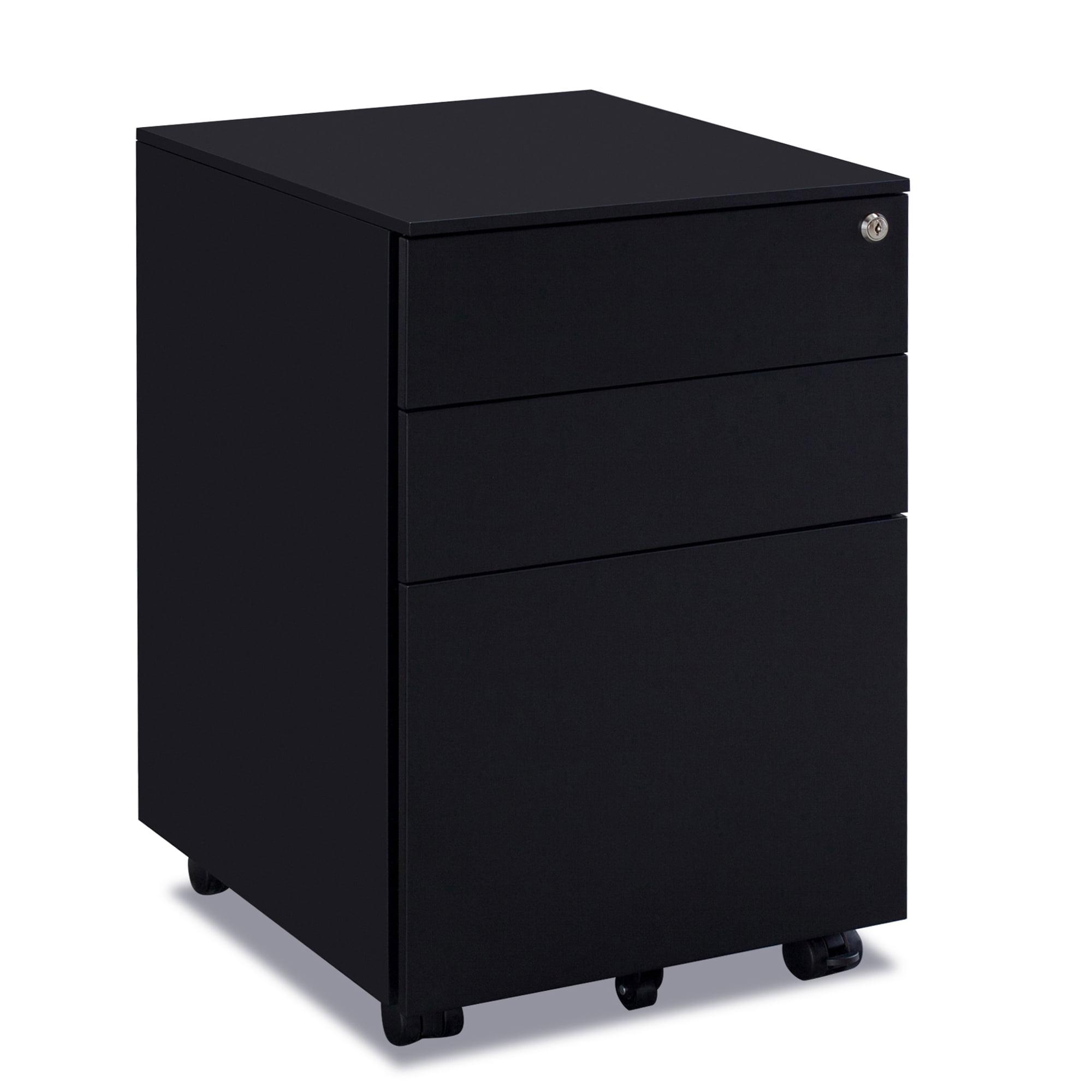 Black Mobile 3-Drawer Lockable Metal Filing Cabinet