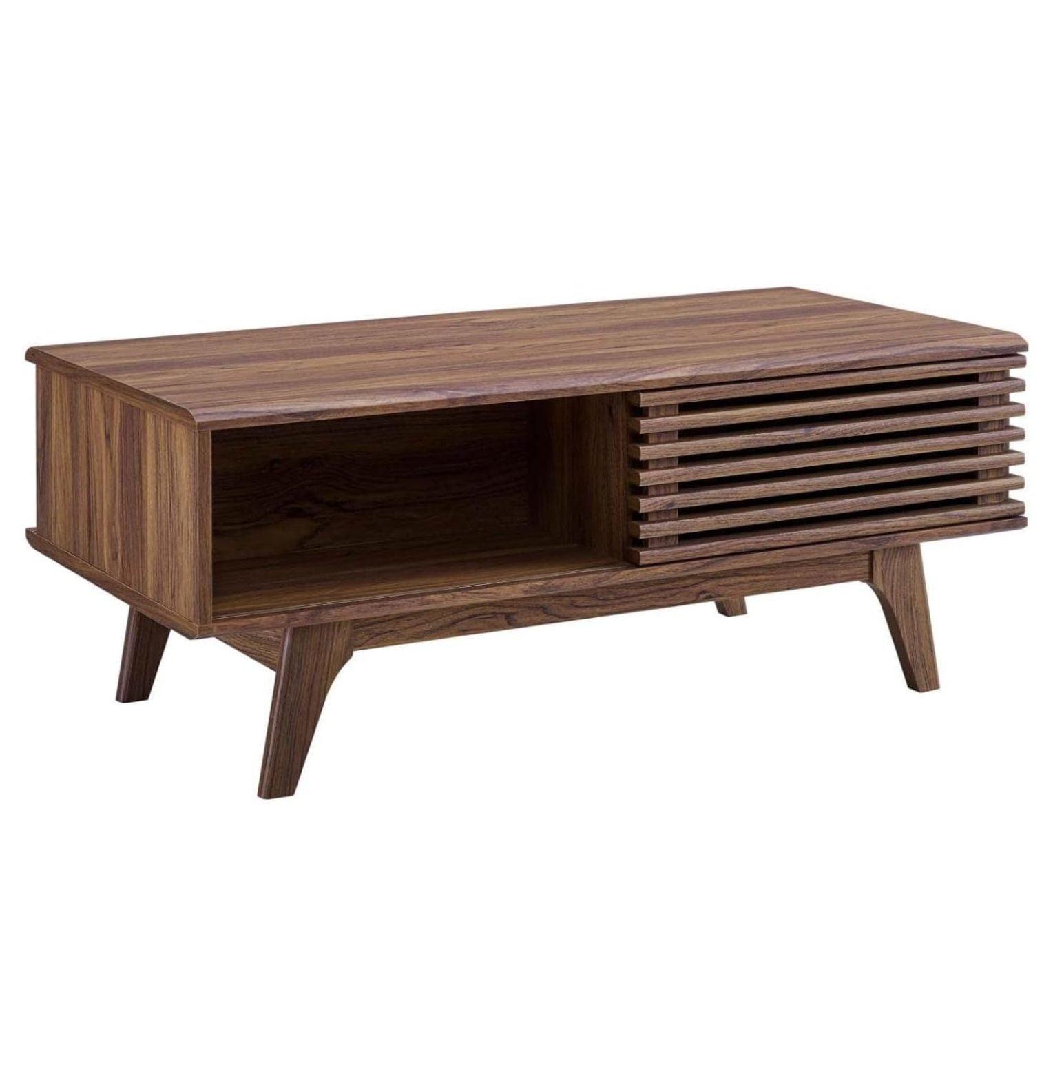 Mid-Century Modern Walnut Grain Laminate Coffee Table, 43 in