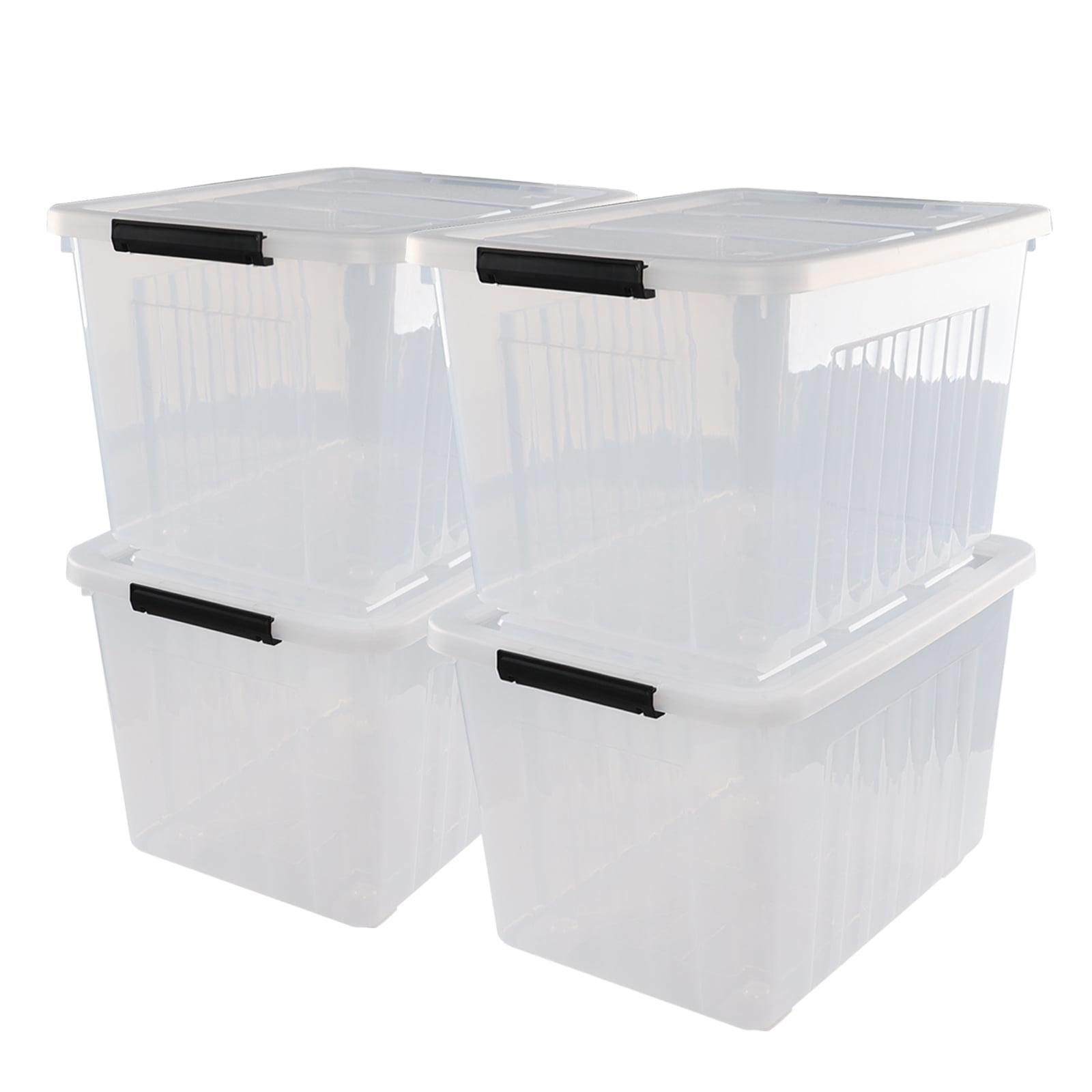 Clear 70 Quart Stackable Plastic Storage Bins with Wheels, 4-Pack