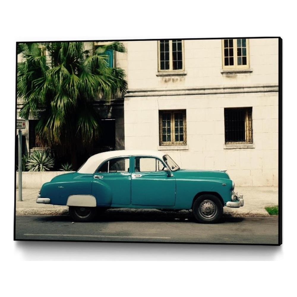 Vintage Blue Car Framed Canvas Print 32 x 24 Inches