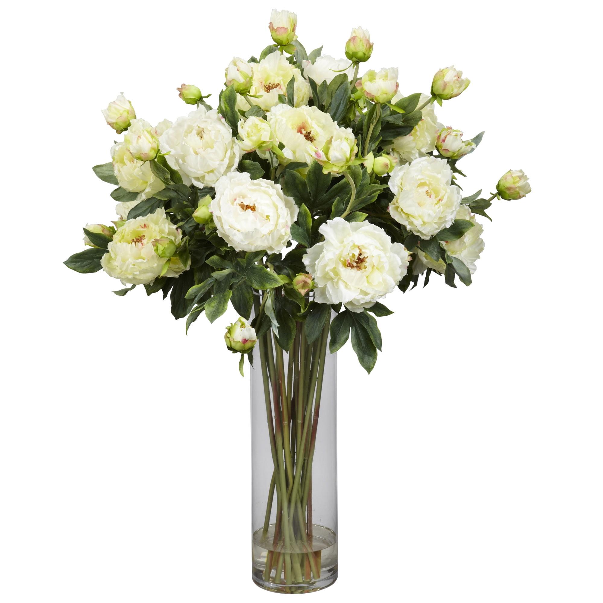 Elegant Giant Peony Silk Floral Arrangement in Clear Glass Vase