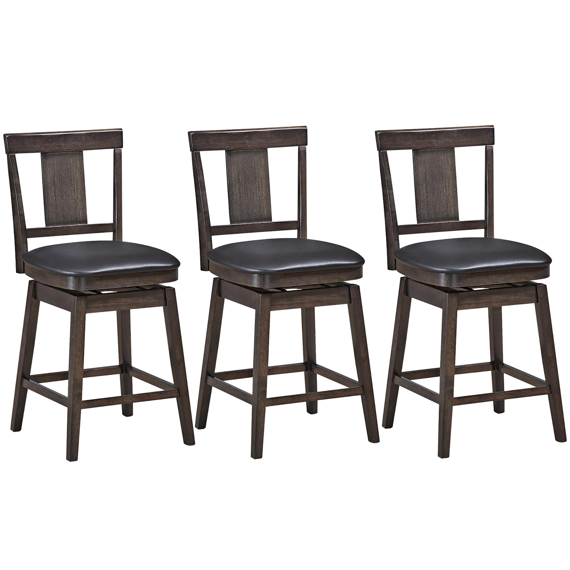 Set of 3 Swivel Bar Stool 24 inch Upholstered Seat Bar Chair Counter Kitchen Pub