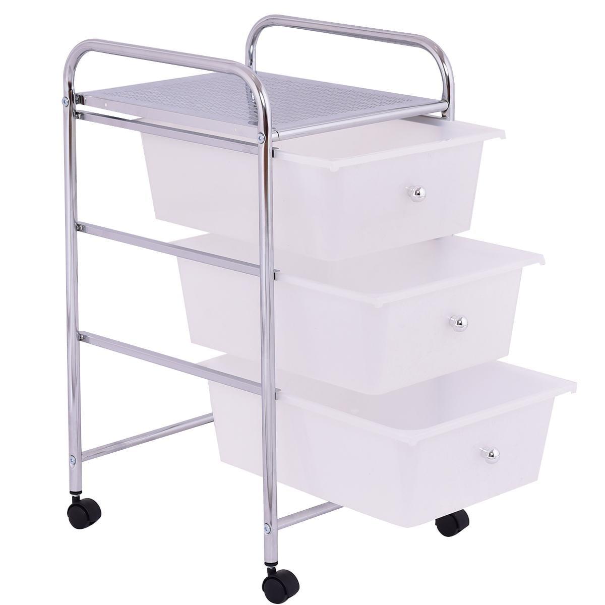 3-Drawer Storage Cart, Rolling Storage Drawer Organizer with Mesh Top, Handle and 2 Lockable Wheels, Mobile Drawer Storage Unit for Home and Office, White