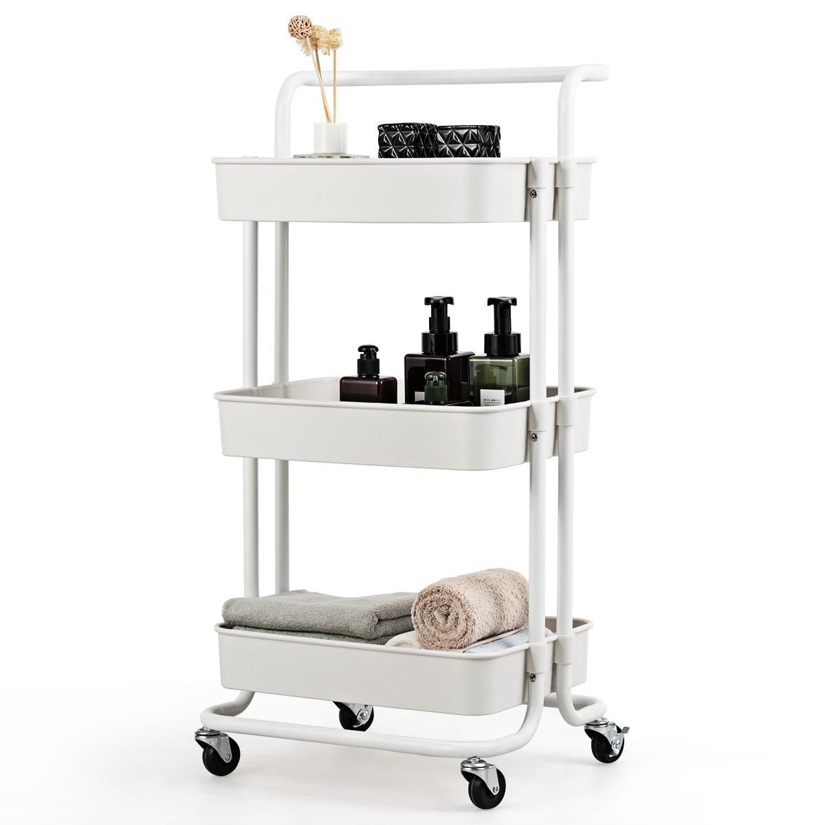 Topcobe 3-Tier Utility Cart Storage Rolling Cart with Casters, Portable Kitchen Island, Kitchen Carts on Wheels, White