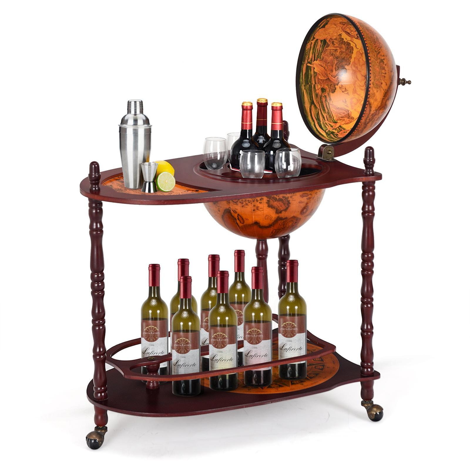 Costway Wood Globe Wine Bar Stand 34'' H 16th Century Italian Rack Liquor Bottle Shelf