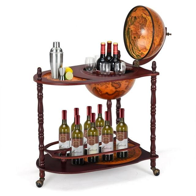 Costway Wood Globe Wine Bar Stand 34'' H 16th Century Italian Rack Liquor Bottle Shelf