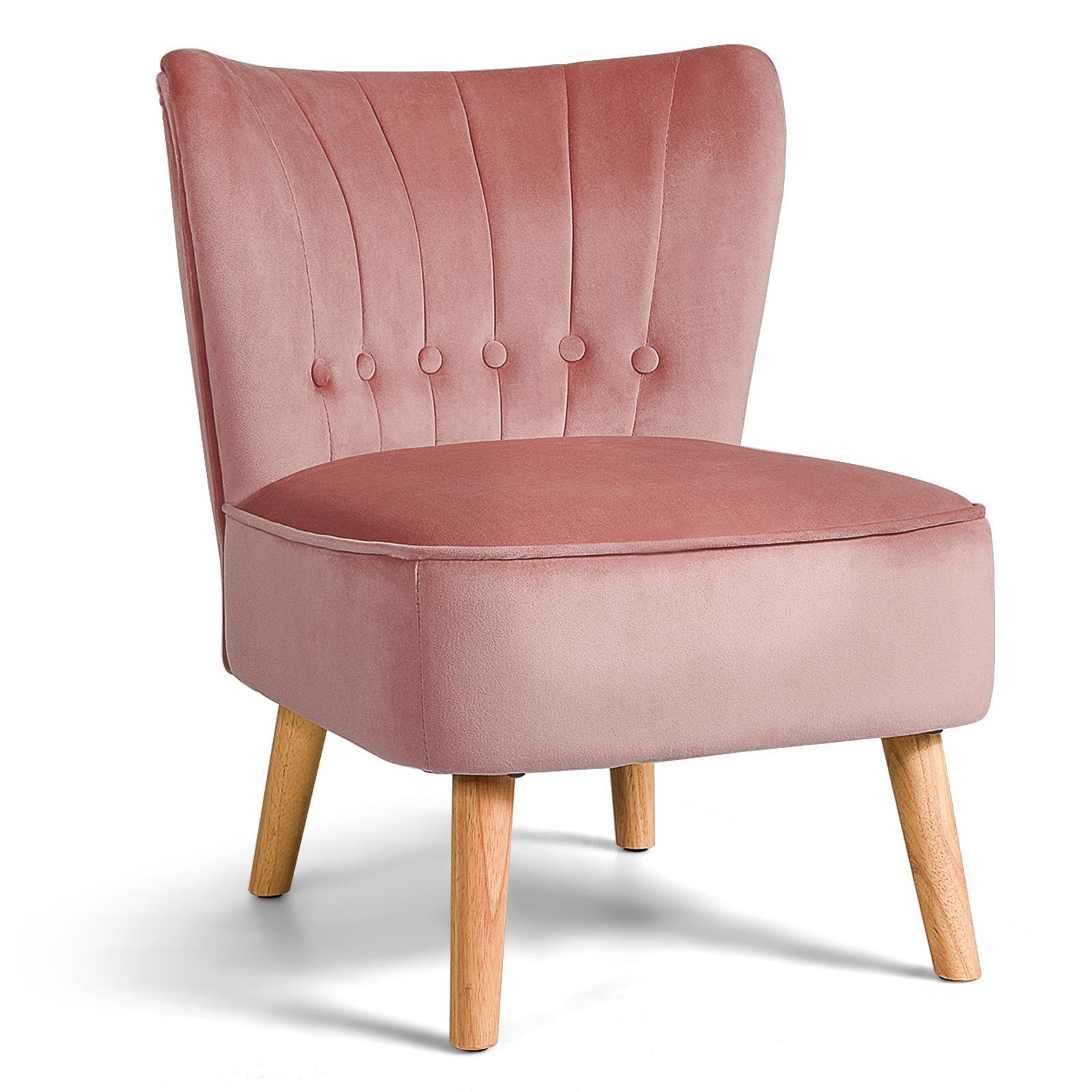 Pink Velvet Armless Accent Chair with Wood Legs