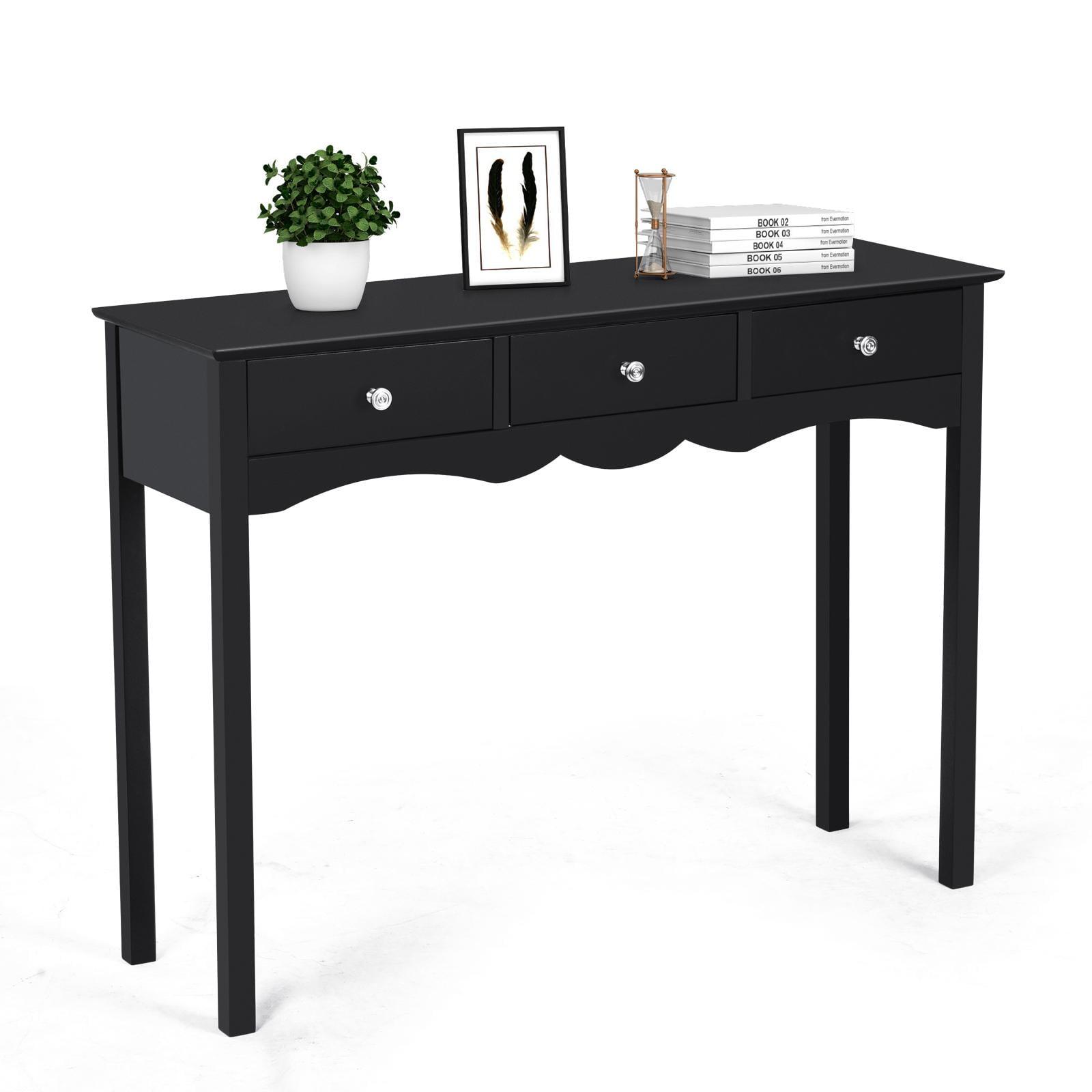 Elegant Black MDF Console Table with 3 Storage Drawers