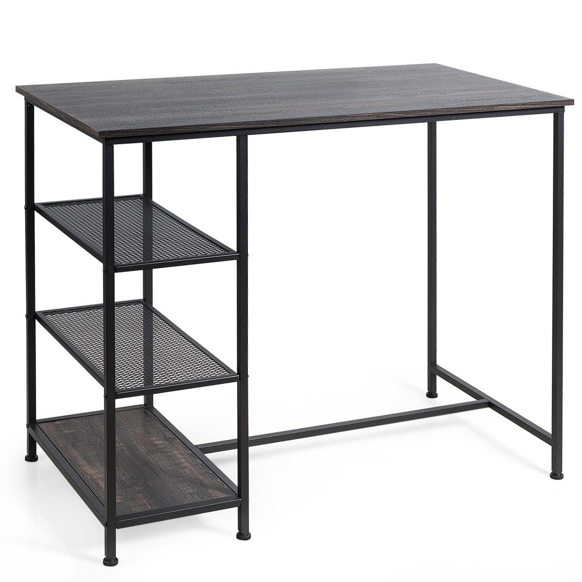 Industrial Black Wood Counter Height Bar Table with Shelves