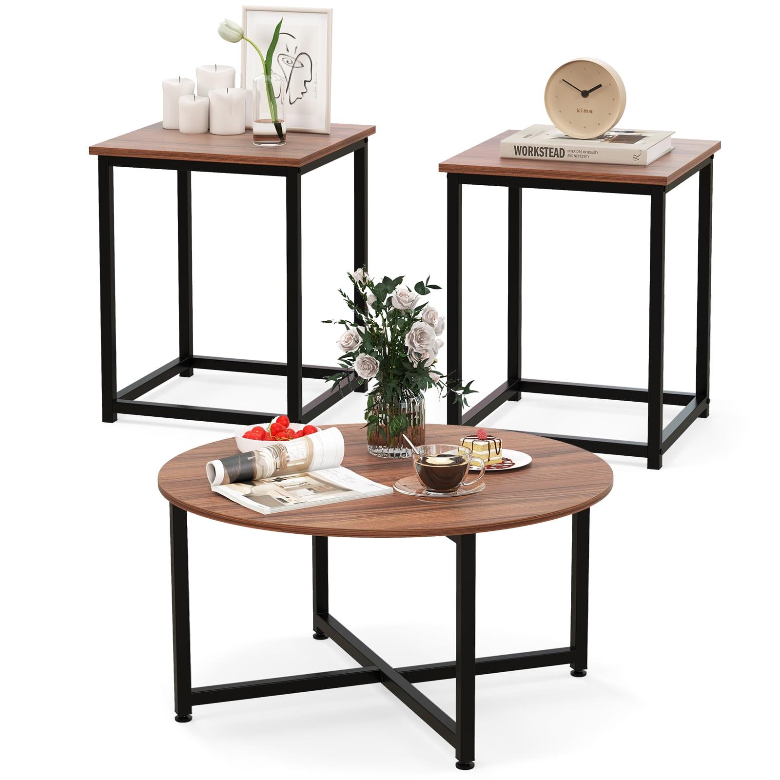 Walnut and Black 3-Piece Modern Nesting Coffee Table Set