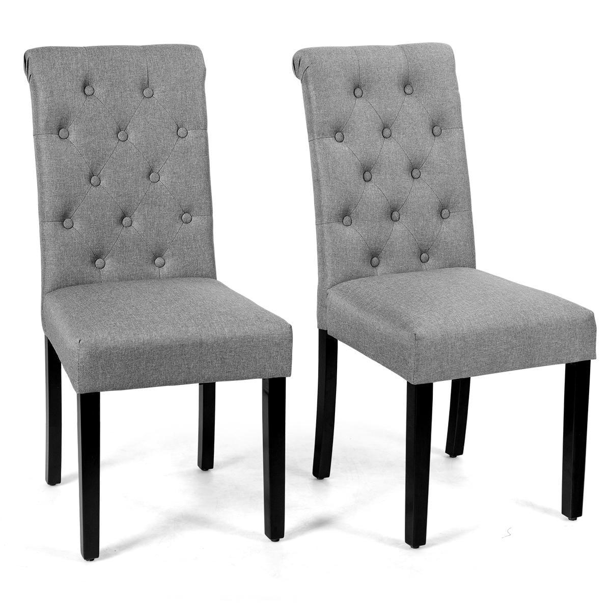 Gray Tufted Fabric Upholstered High Back Parsons Side Chair Set