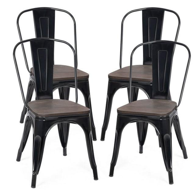 Costway Set of 4 Dining Side Chair Stackable Bistro Metal Wood Stool Black