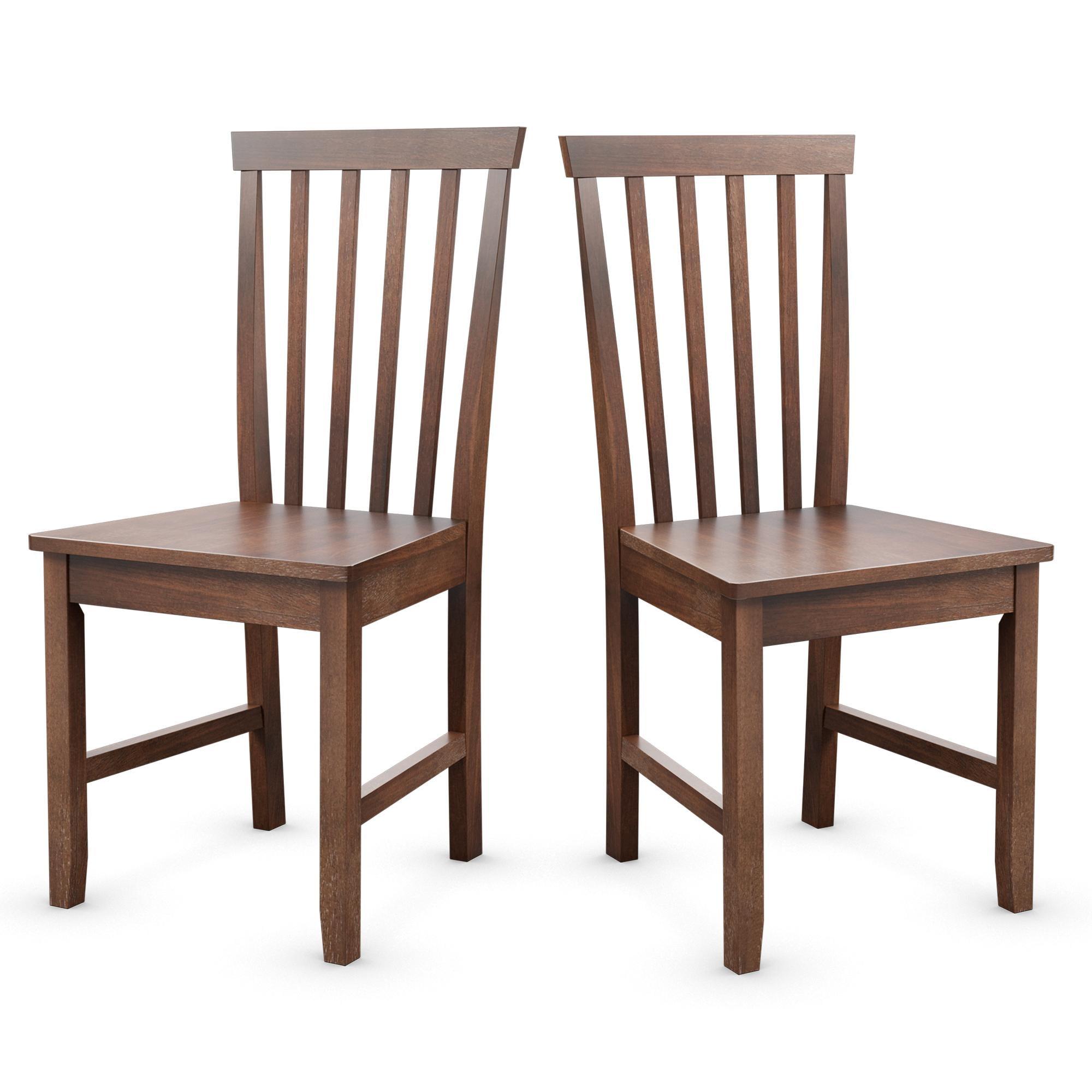 Brown Rubberwood High Slat Back Dining Side Chair Set