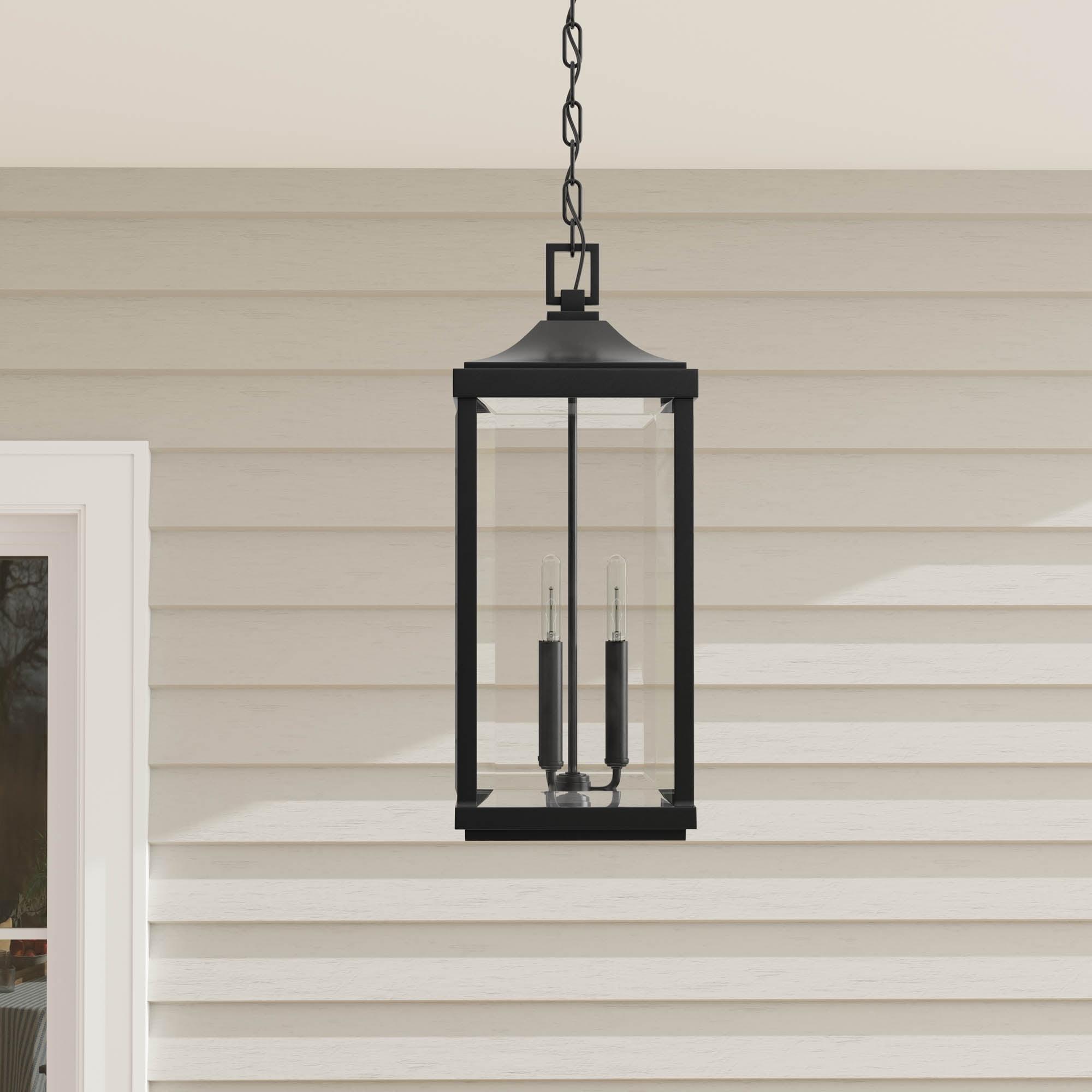 Progress Lighting Gibbes Street 3-Light Outdoor Hanging Lantern, Antique Bronze, Etched White Pillar Shade