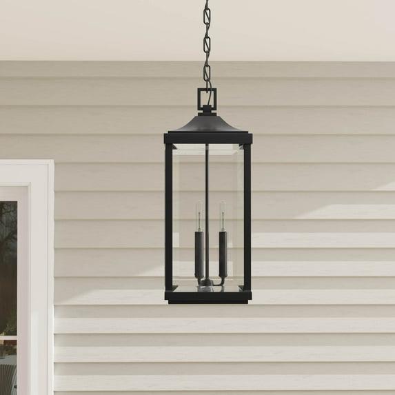 Progress Lighting Gibbes Street 3-Light Outdoor Hanging Lantern, Antique Bronze, Etched White Pillar Shade