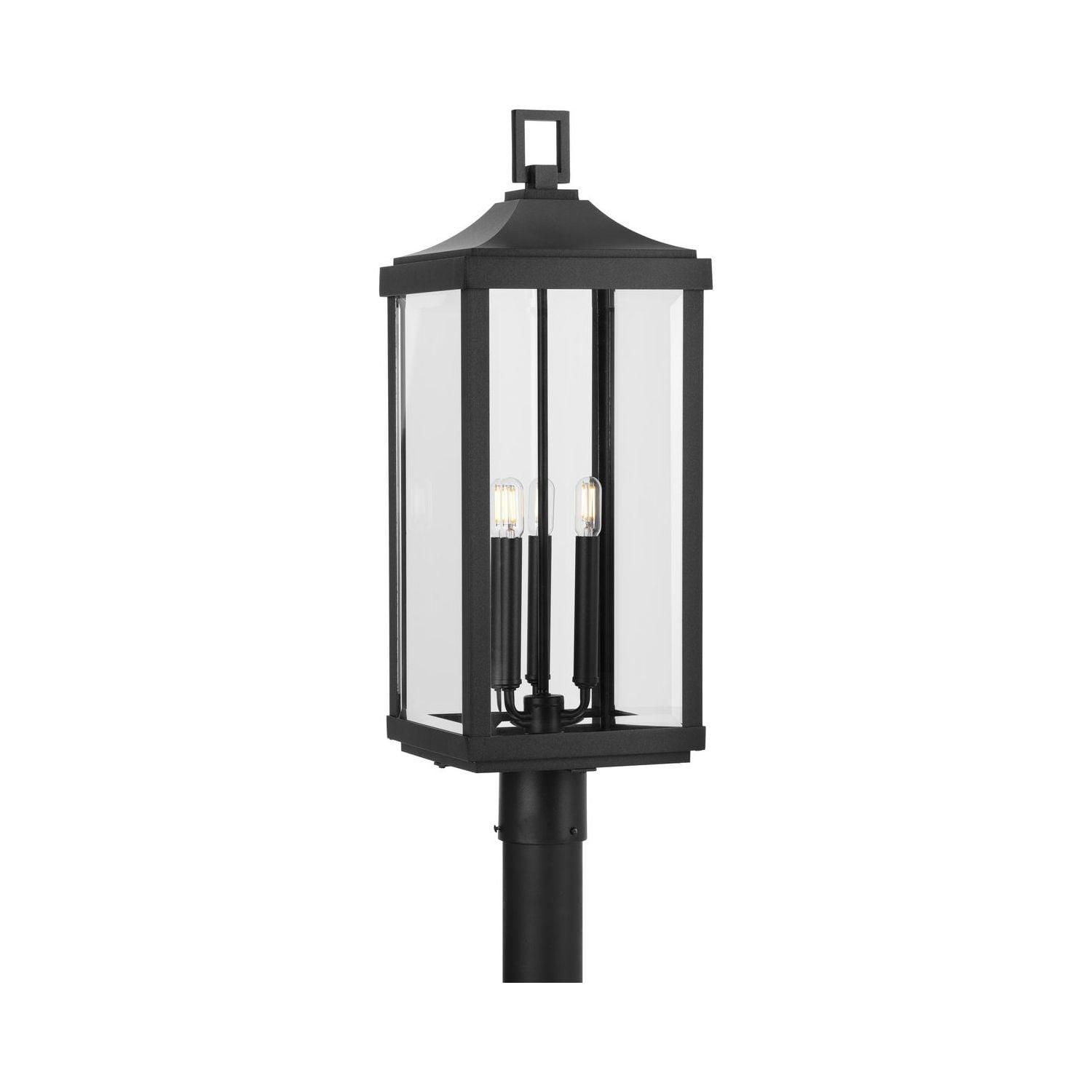 Progress Lighting, Gibbes Street, 3-Light Post Lantern, Antique Bronze, Clear Beveled Glass, Shade Included