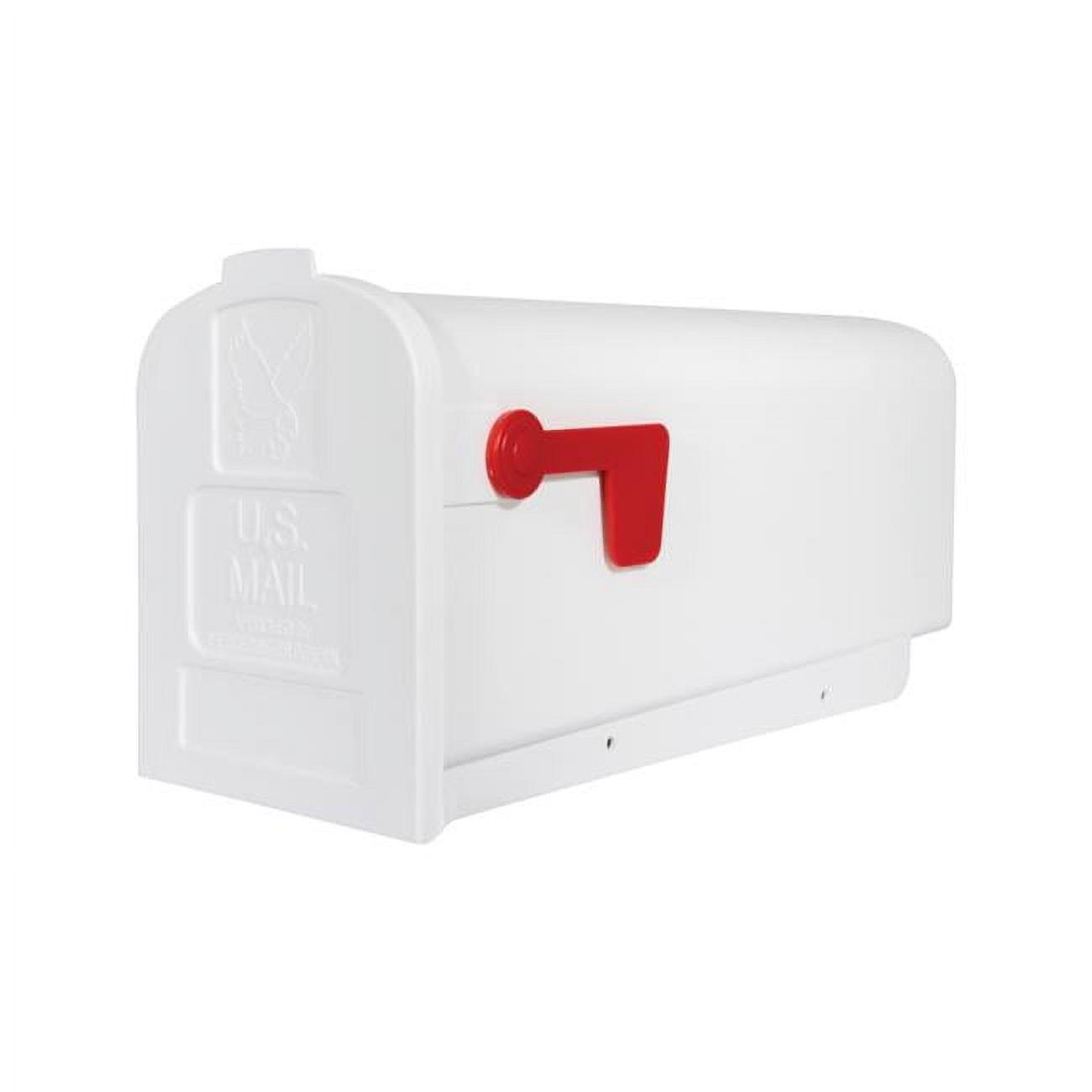 White Medium Plastic Post Mount Mailbox with Red Flag