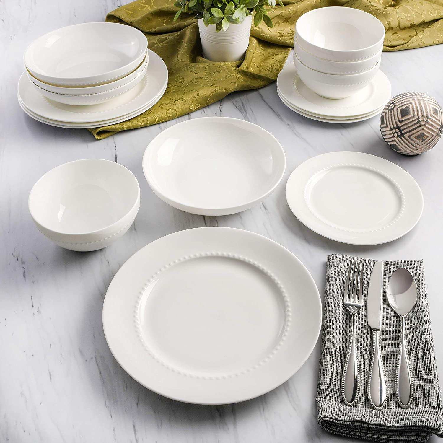 White Porcelain Embossed 16-Piece Dinnerware Set, Service for 4