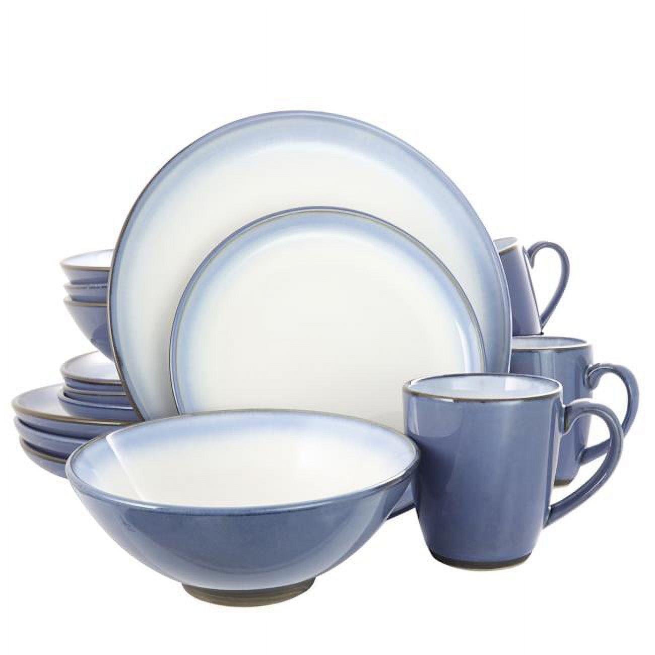 Serene Fountain Blue and White Ceramic 16-Piece Dinnerware Set