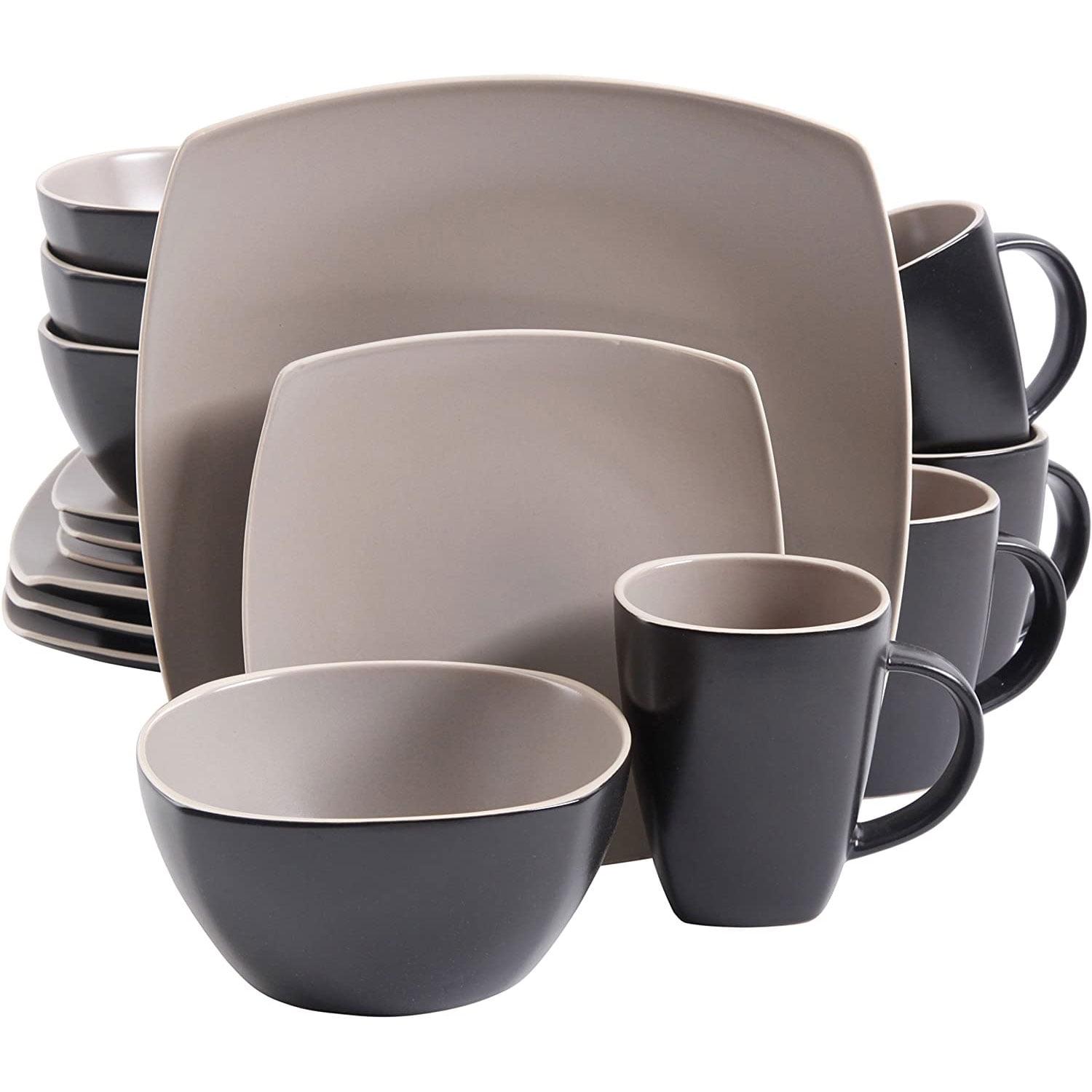 Matte Taupe Square Ceramic Dinnerware Set, Service for 4