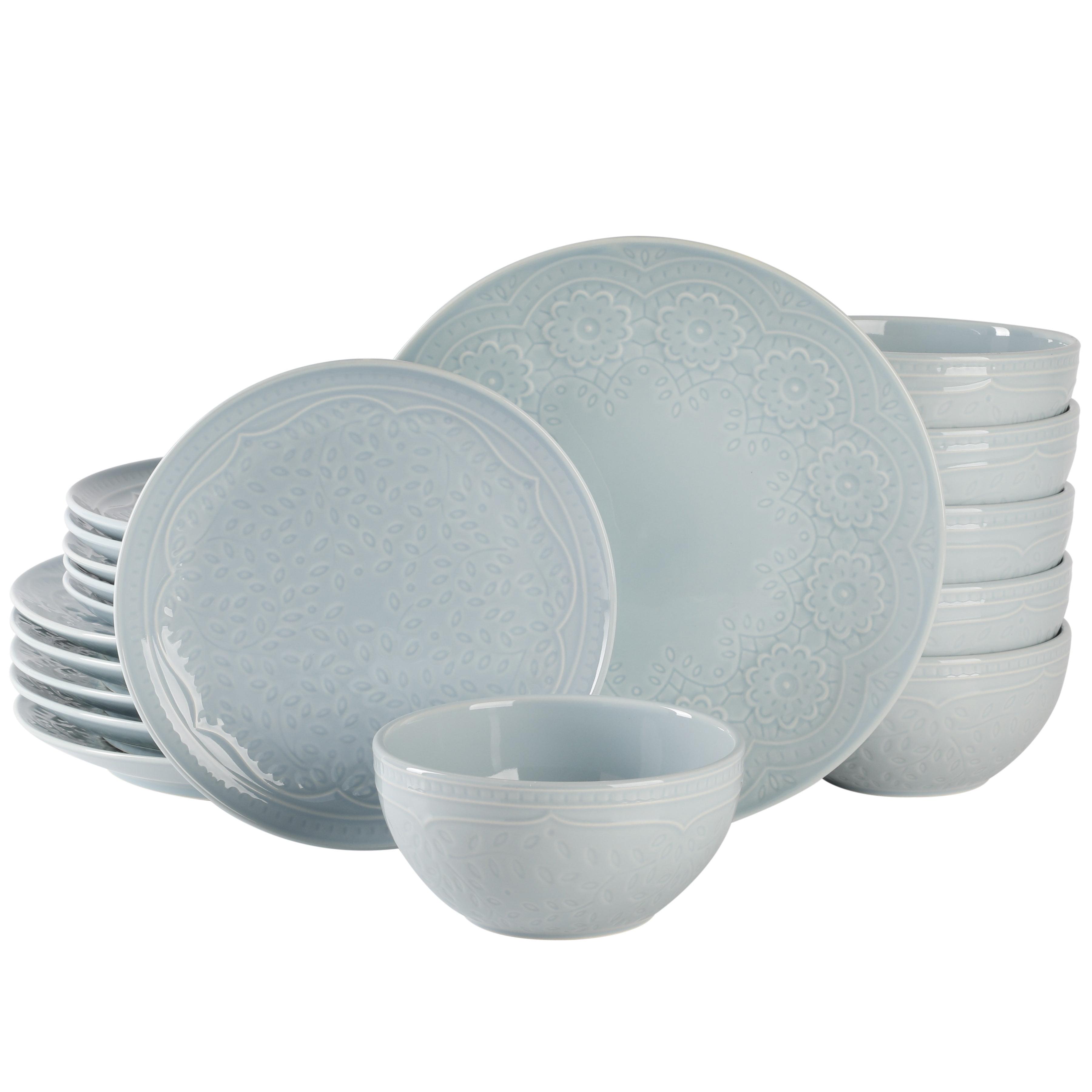 Aqua Floral Embossed Porcelain 18-Piece Dinnerware Set