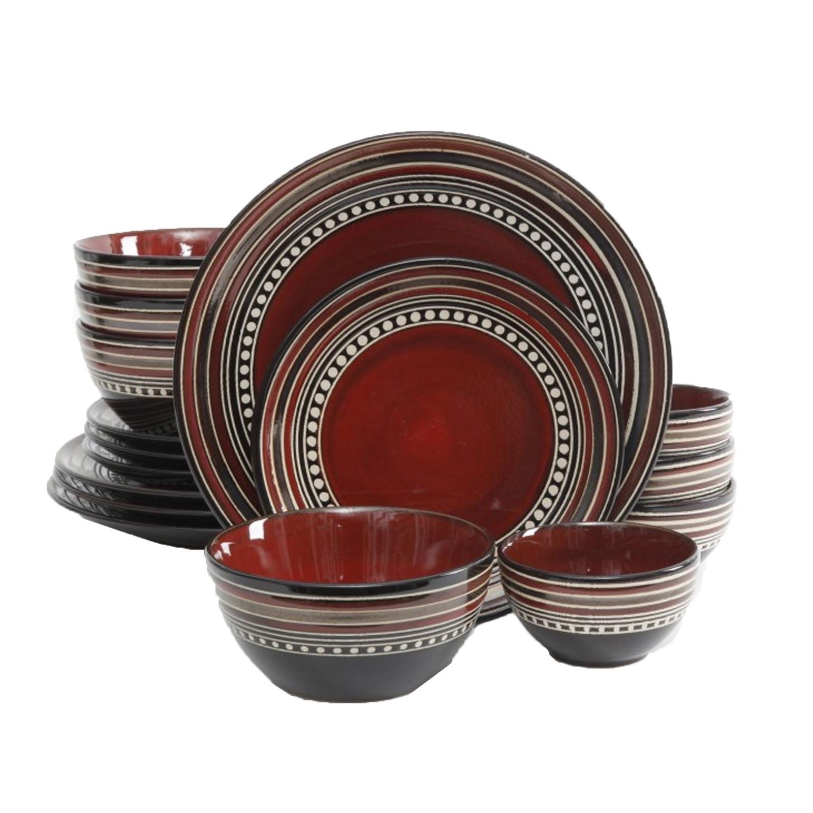 Red and Black Ceramic 16-Piece Dinnerware Set