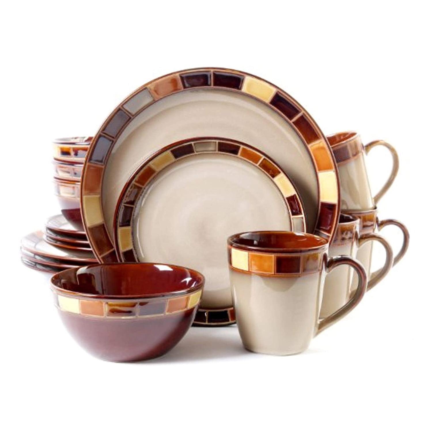 Beige and Brown Ceramic 16-Piece Dinnerware Set