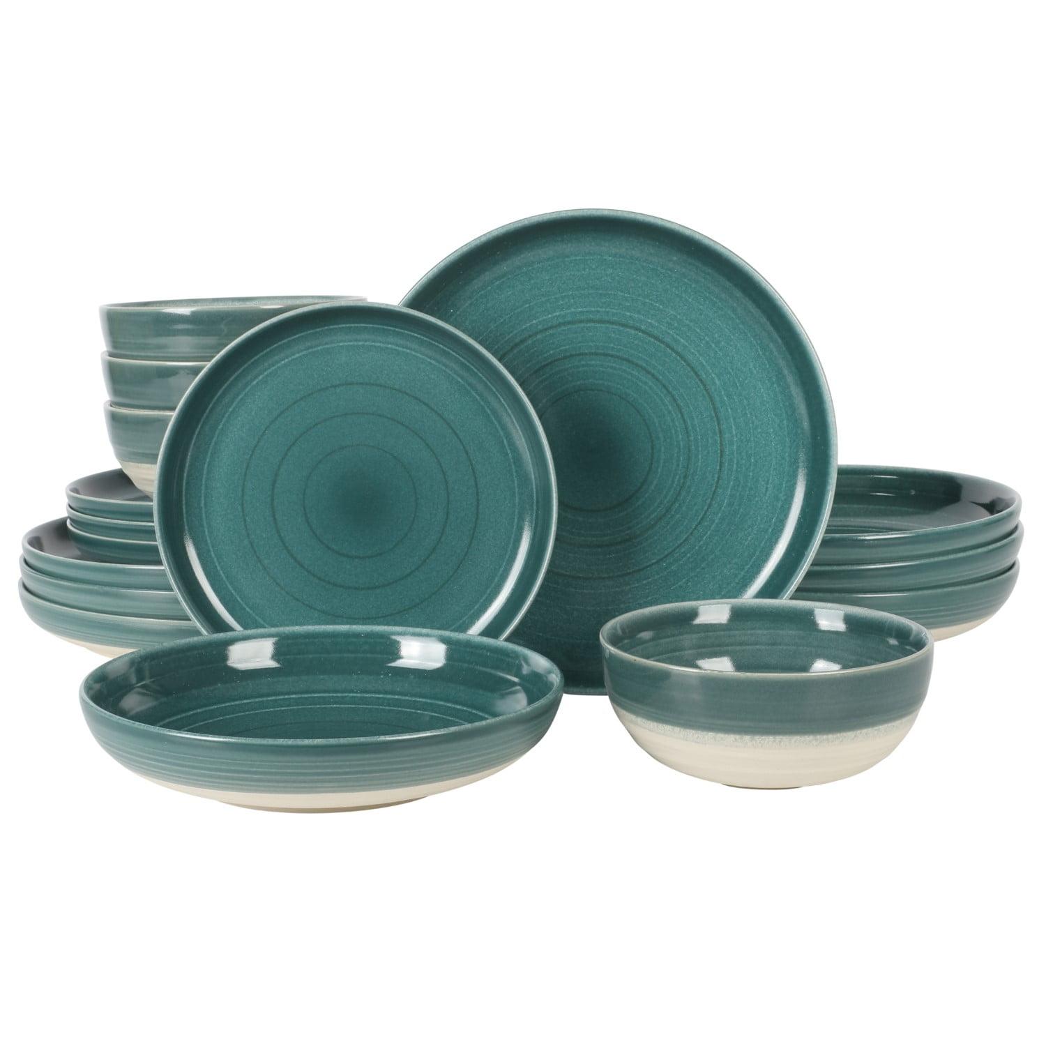 Teal Ceramic 16-Piece Round Dinnerware Set for 4