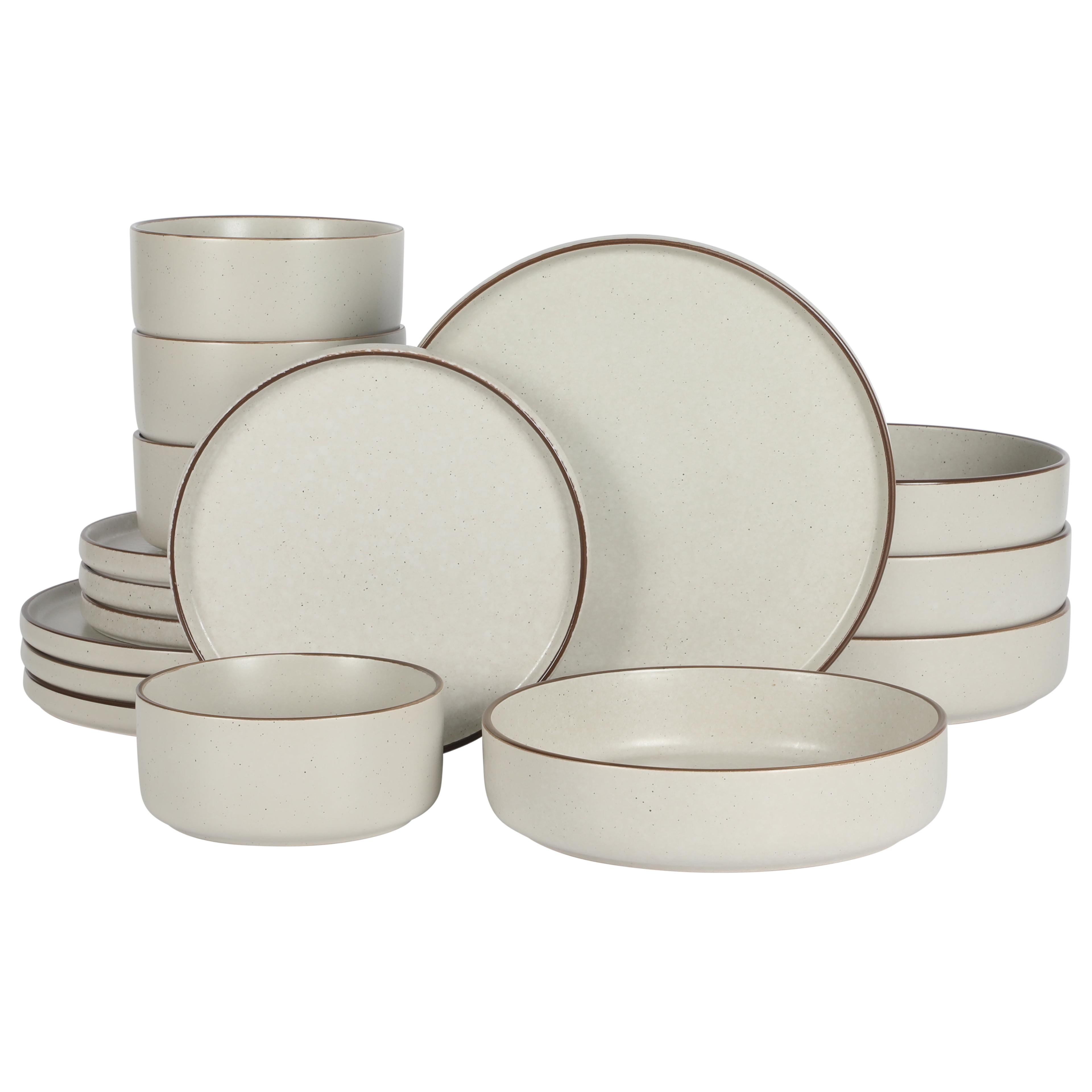 Cream Ceramic 16-Piece Round Dinnerware Set with Reactive Glaze