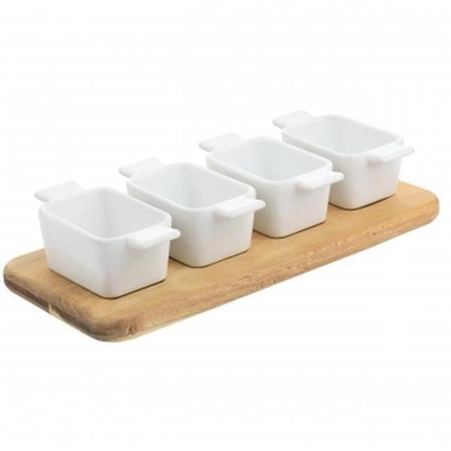 Gibson Elite Gibson Elite Gracious Dining 5 Piece Fine Ceramic Tidbit Dish Set With Acacia Wood Base