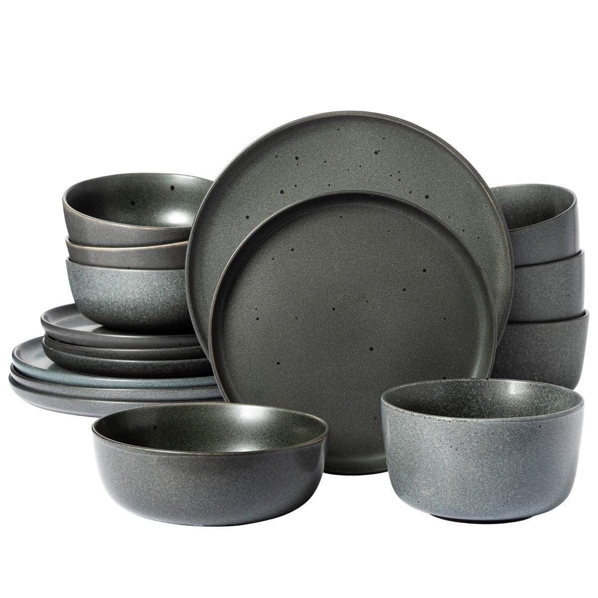 Truffle Gray Ceramic 16-Piece Minimalist Dinnerware Set