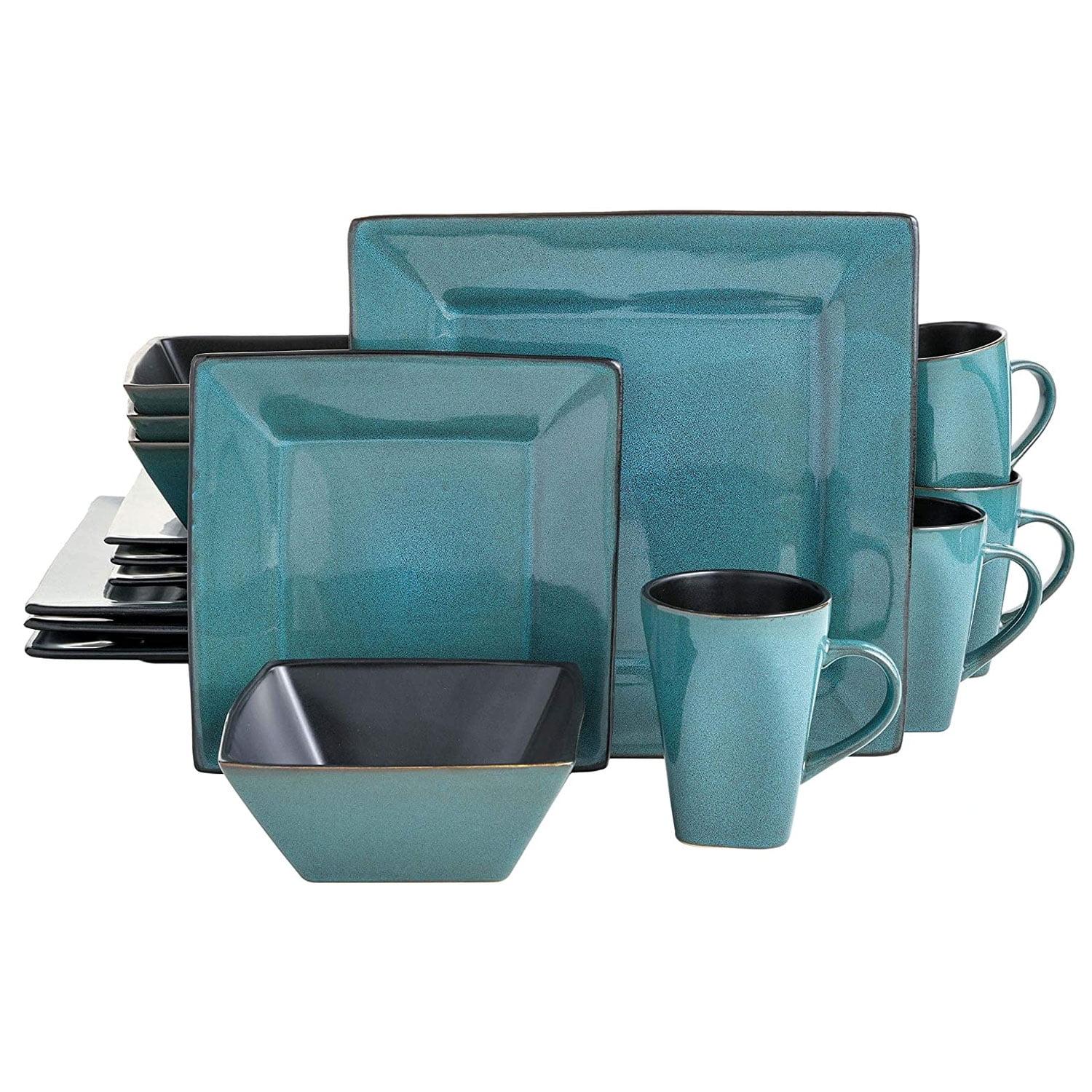 Blue Ceramic Square Dinnerware Set, Service for 4